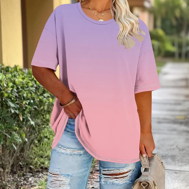 Neewe Plus Size Tops Casual Oversized Tshirts for Women Loose Fit Crew Neck Blouses Summer Basic Tees Multiple Color Options