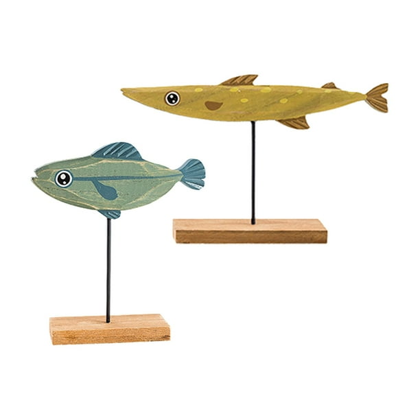 Adorno de pez de madera de 2 piezas, independiente, decorativo, con forma de pez, para escritorio. Estilo A