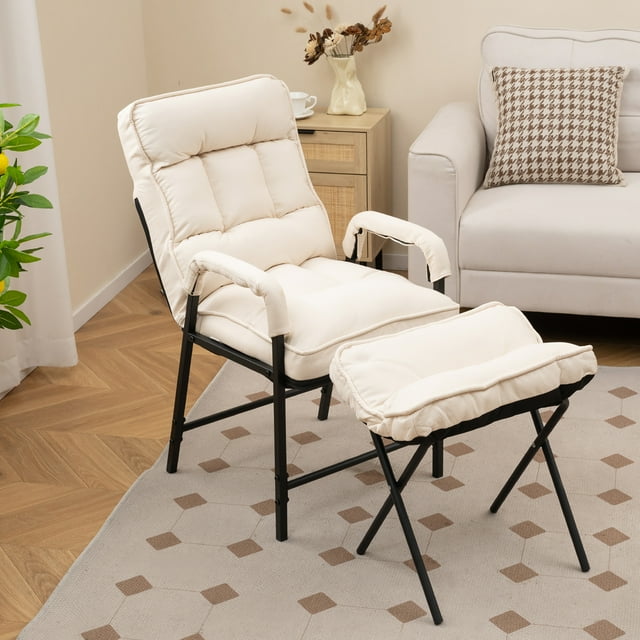 Gymax Modern Accent Chair w/ Ottoman Linen Fabric Arm Chair w/ Adjustable Backrest