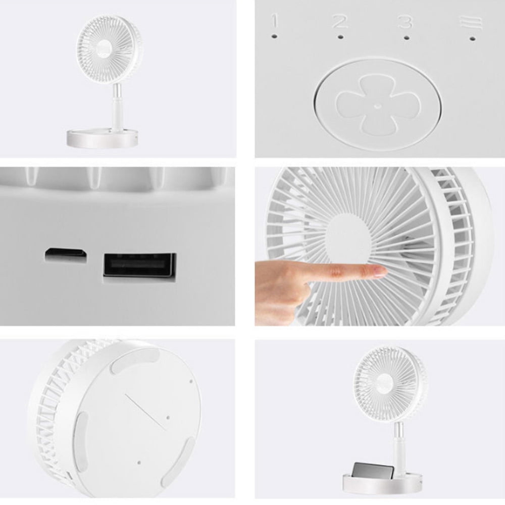 JLLOM Portable Stand Fan Folding Pedestal USB Rechargeable Telescopic Table Floor Fan
