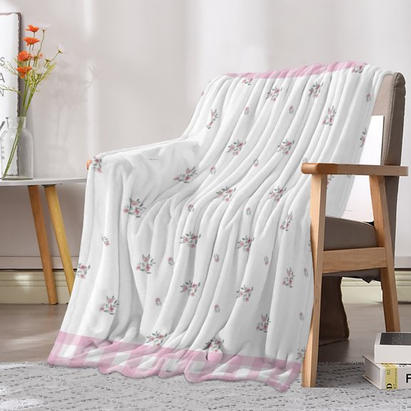 Flannel Fleece Throw Blanket Farmhouse Rustic Flower Seamless Lightweight Soft Plush Blankets 40x50in, Pastoral Floral Buffalo Check Cozy Warm Throw Blanket for Couch Sofa Bed Car Office