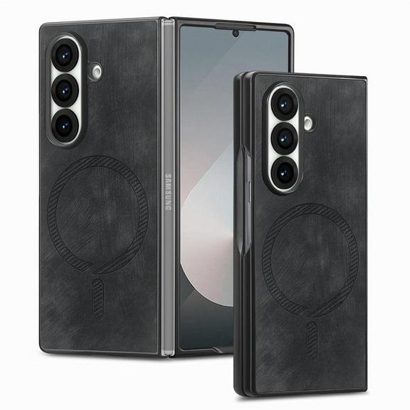 Decase Case for Samsung Galaxy Z Fold 7, Vintage Magnetic Shockproof Slim Leather Phone Case,Black