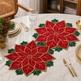thumbnail image 5 of 2 Piece Poinsettia Placemats, Embroidered Christmas Table Mats, 14 Inch Flower Shaped Dining Accents for Dinner Parties Buffets and Holiday Centerpieces, Red or White Set, 5 of 7