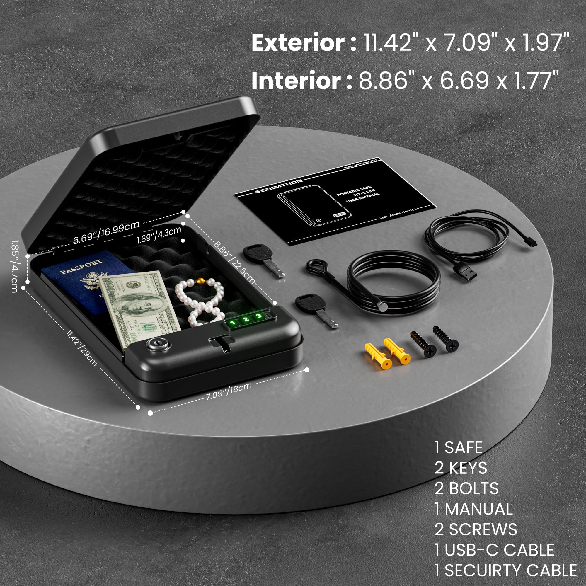 Portable Biometric Security Safe – Compact Electronic Lock Box with Key Access & Silent Mode, Small Travel Safe for Car, Office, or Dorm Valuables