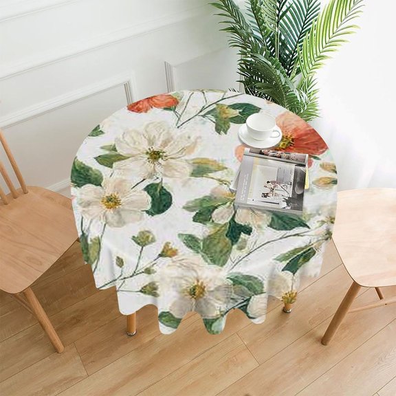 RKSupls 60 Inch Round Tablecloth, Wildflowers Watercolor Pattern Premium Polyester Straight Edge Wrinkle Resistant Washable Table Cover for Party Home Dining Decor