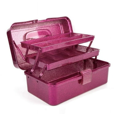 Glitter Pink & Craft Tool Storage Box,3-Layer Stackable Carry Tackle Box Sewing Organizer for Art