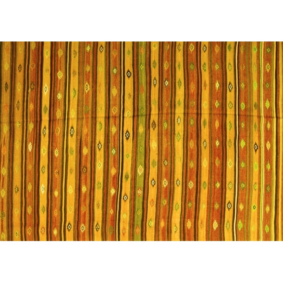 Ahgly Company Machine Washable Indoor Rectangle Oriental Yellow Traditional Area Rugs, 2' x 3'