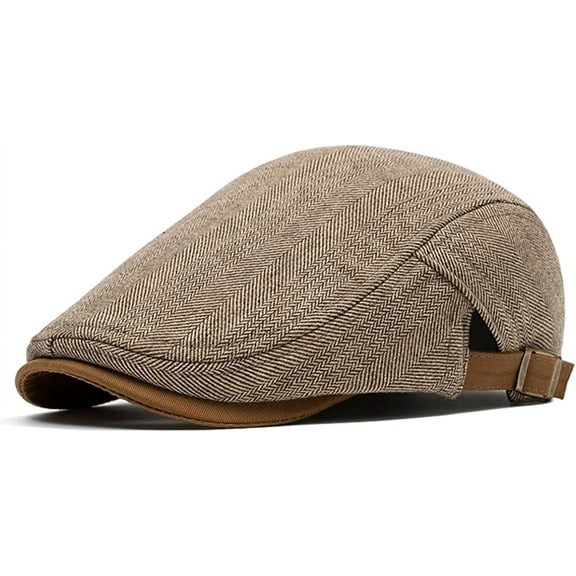 Derest Men's Cotton Flat Cap Herringbone Tweed Newsboy Hat Adjustable Hat Gatsby Cabbie Ivy Cap