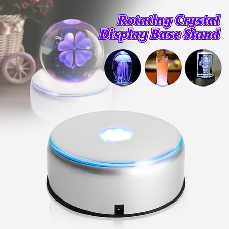 Rotating Base - Grtsunsea 110V-220V 7-LED Colorful Light Rotating Crystal Display Base Stand Holder with Adapter Silver