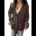 thumbnail image 1 of Cárdigan de Punto Grueso de Gran Tamaño para Mujer, Suéter de Larga con Abertura Frontal, Ropa de Abrigo para Otoño e Invierno Marrón S, 1 of 7