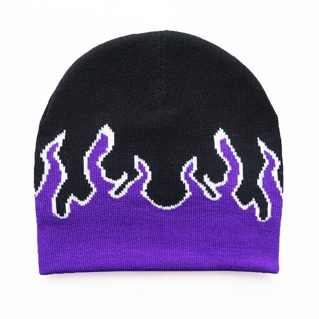 Gorro de punto con diseño de llamas, cálido, de lana, para exteriores, para hombre y mujer
