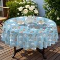 thumbnail image 4 of Easter and Rainbows Blue Pattern Round Tablecloth 60", Wrinkle-Resistant Wipeable Cover for Kitchen, Dining, Picnic & Patio, 4 of 6