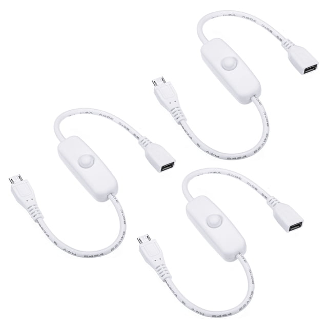 Unique Bargains Micro-USB Extension Cable with ON/Off Switch Female to Male Extension Power Cords Adapter White 3 Pack