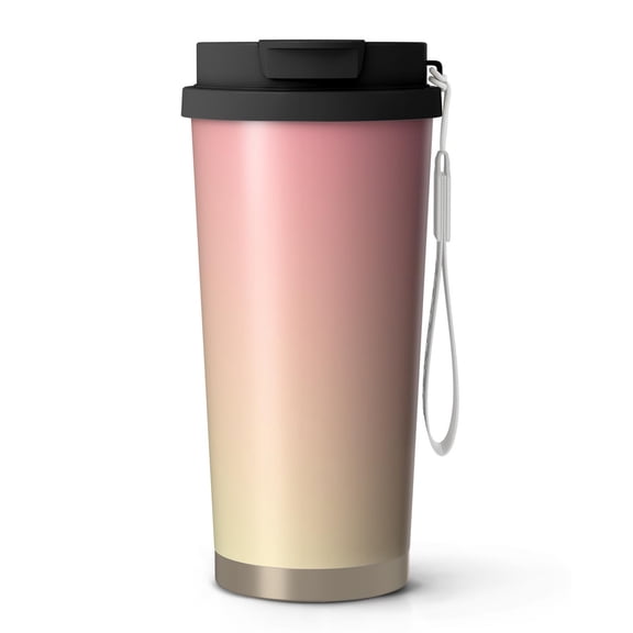 18oz Travel Coffee Mug, 316 Stainless Steel Vacuum Insulated Tumbler with 2-in-1 Straw Lid & Strap, Color Gradient Print
