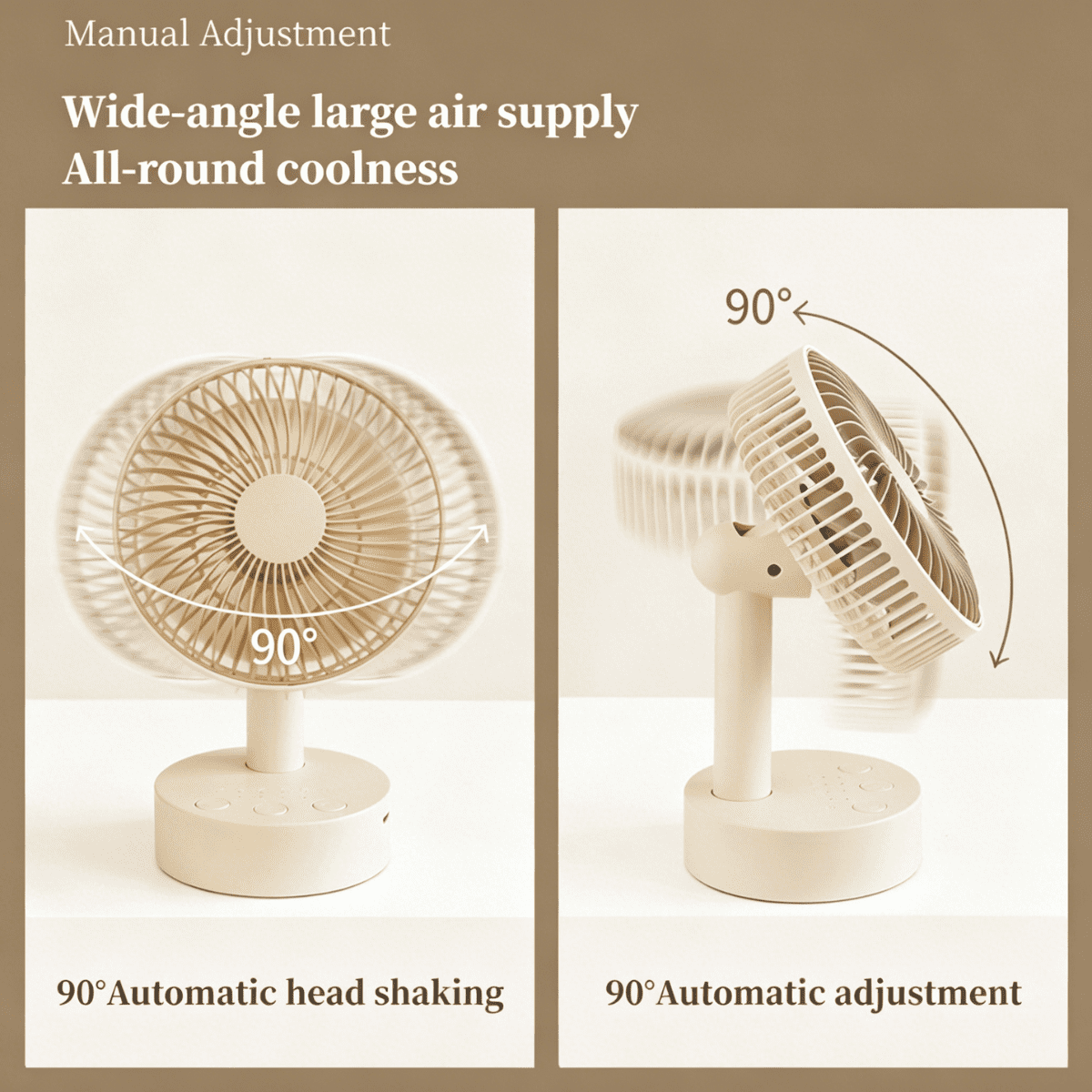 SpaceMuse 6 inch Oscillating Fan, 4 Speeds and 8H Timer Desk Air Circulator Fans with USB Rechargeable, 30dB Quiet Table Fan for Bedroom, Khaki