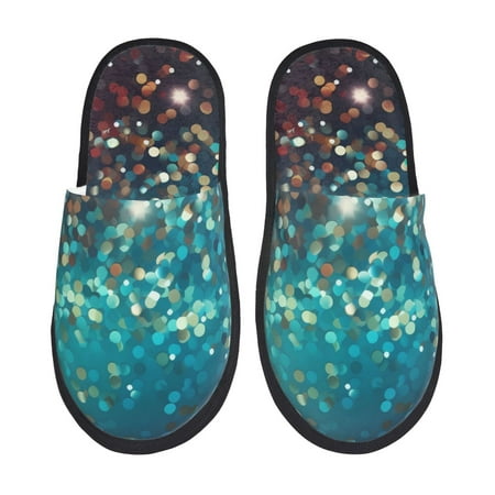 Balery Colorful Rainbow Glitter Slient Indoor Furry Fleece Comfort House Shoes Soft Non-Slip Home Shoes Cotton slippers House Slippers-- Medium