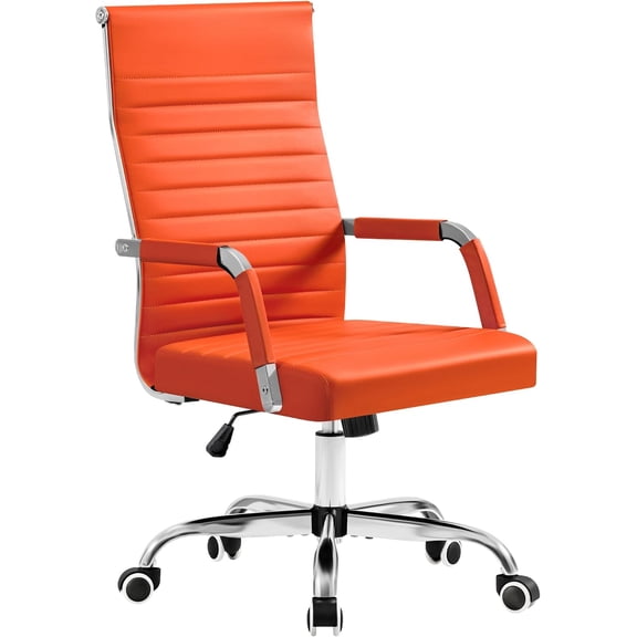 Alpinel Ergonomic Office Desk Chair, Executive Ribbed Mid-Back PU Leather Conference Room Chair Adjustable Swivel Chair with Arms (1, Orange)
