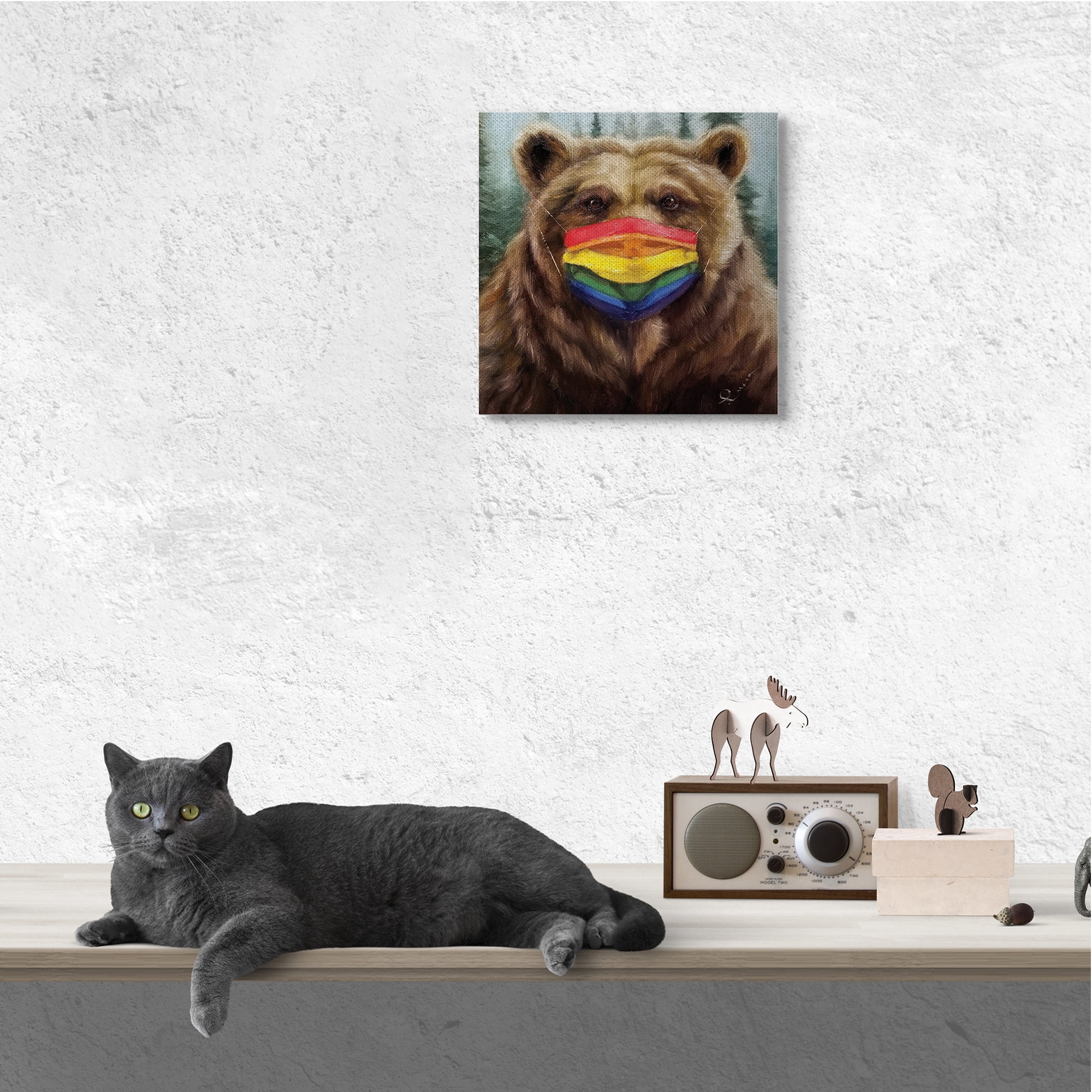 Brown Bear Rainbow Face Mask Forest Animal Animals & Insects Gallery-Wrapped Canvas Print Wall Art, 17x17