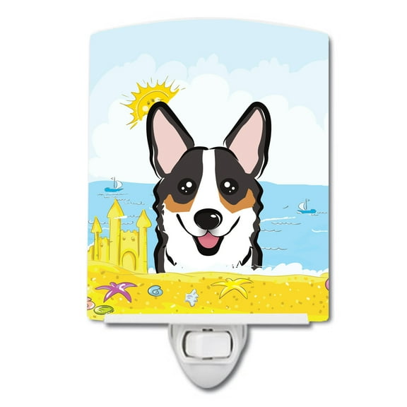 Caroline's Treasures BB2123CNL Tricolor Corgi Summer Beach Ceramic Night Light, 6x4x3", multicolor