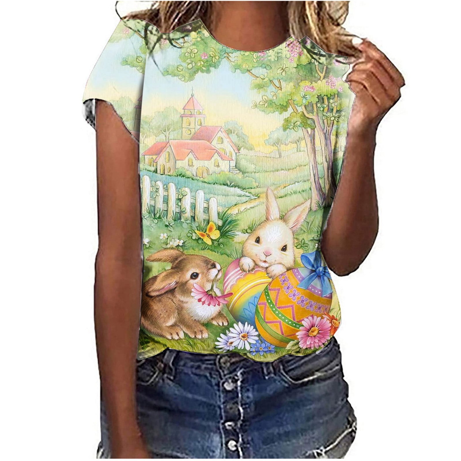 Women's Happy Easter Tees Shirt, Ladies Easter Day's Short Sleeve T