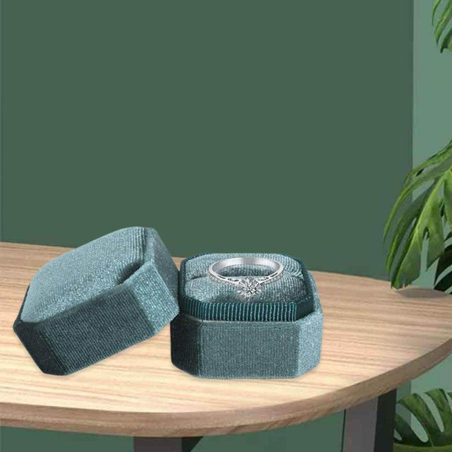 tredstone Octagonal Corduroy Ring Box Holder Rings Bearer for Ceremony Girls Proposals Green Single Slot