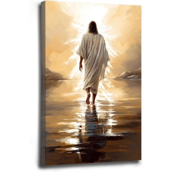 AVOI Jesus Walking on Water Painting - Christian Mural Artwork, Bible Art, Catholic Decor - Canvas Wall Art Poster Unframe: 16x20in