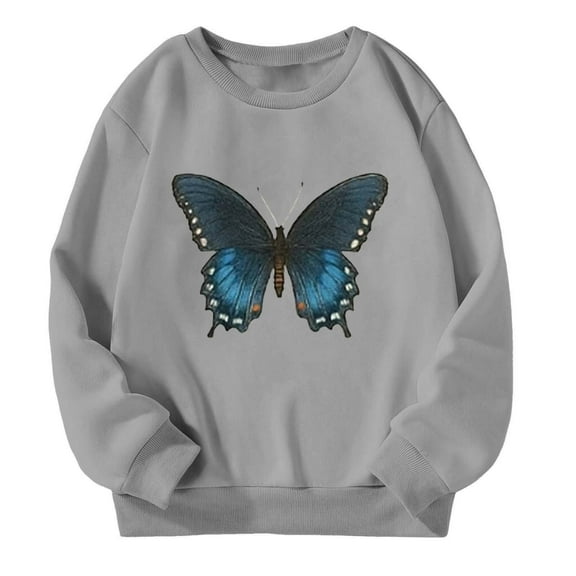 Kiijoy Girls Sweatshirt Butterfly Print Crewneck Pullover Shirt Casual Active Sweatshirts