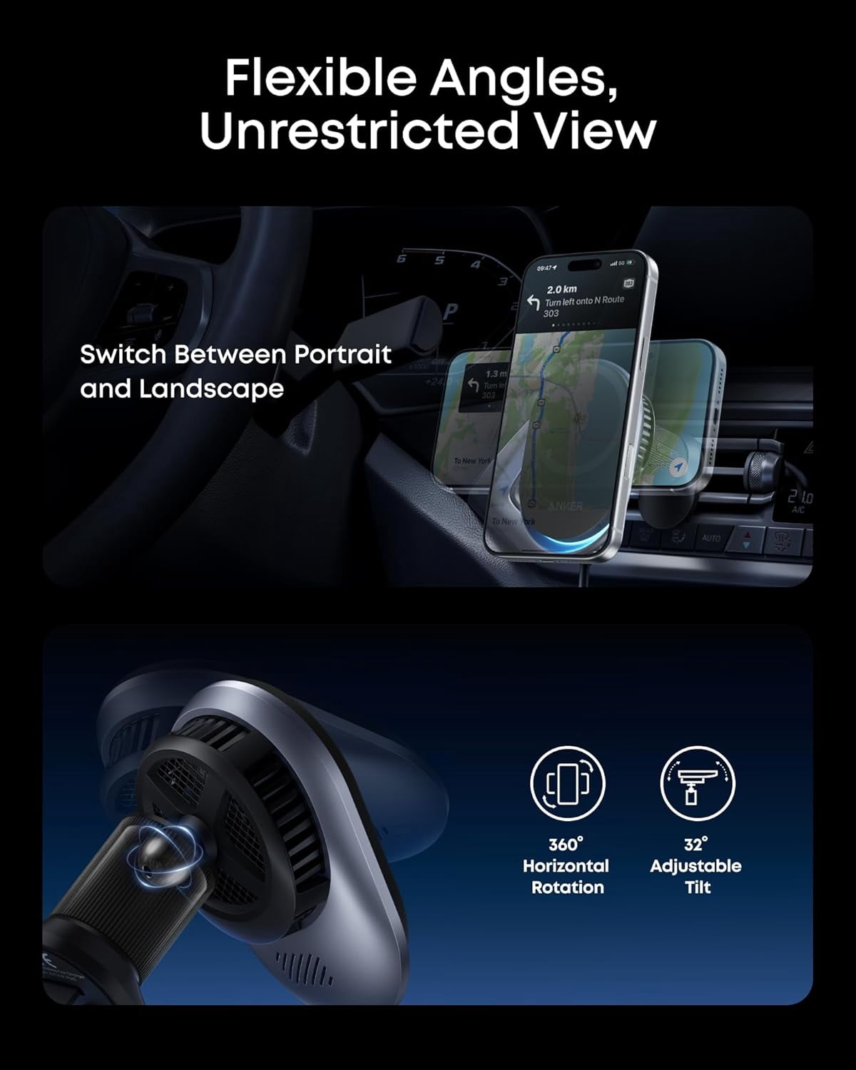 Anker Prime MagSafe Car Mount Charger, Qi2 25W Certified Wireless Car Charger with TEC Cooling, Strong Magnets, Air Vent Mount Compatible for iPhone 17-12 Series