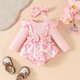 thumbnail image 3 of Odeerbi 0-18 Meses Niñas Conjunto de San Valentín Vestido Con Body de Algodón de Verano Y Cinta Para La Cabeza Conjunto de Dos Piezas Mono Con Volantes Con Estampado de Amor, 3 of 8