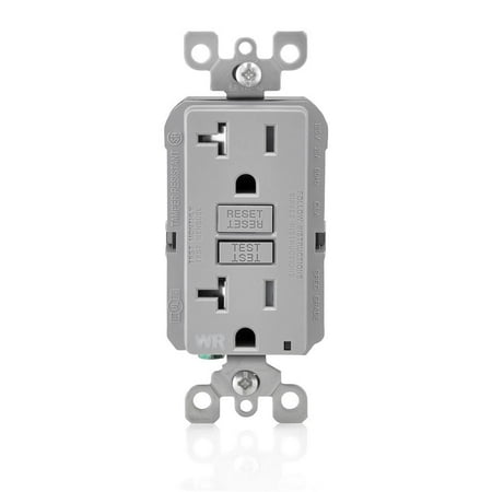 Leviton GFWT2-GY Self-Test SmartlockPro Slim GFCI Weather-Resistant and Tamper-Resistant Receptacle with LED Indicator, 20 Amp, Grey
