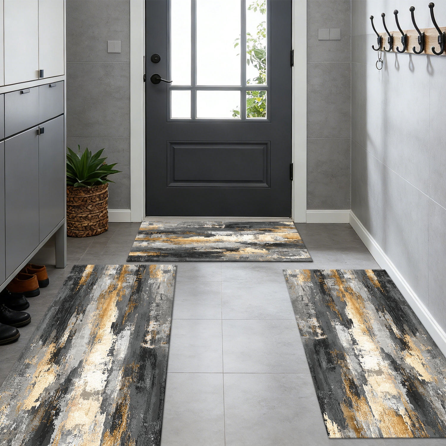 3 Piece Kitchen Rug Set, Non-Slip And Washable, Abstract Pattern Kitchen Hallway Rug, Soft And Comfortable, Suitable For Sinks, Floors, Entrances, Hallways and Bathrooms