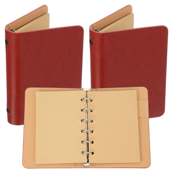 Uxcell 6 Ring Binder Cover, 2 Pack A7 kraft Leather Notebook Binder Mini Refillable Loose Leaf Personal Planner with 50 Sheets Paper, Orange