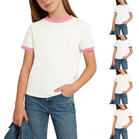 Girls Casual Summer Cotton Crop Tshirts Loose Fit Crewneck Long Sleeve Cropped Blouses Kids Trendy Comfy Soft Tops 1-15 Years