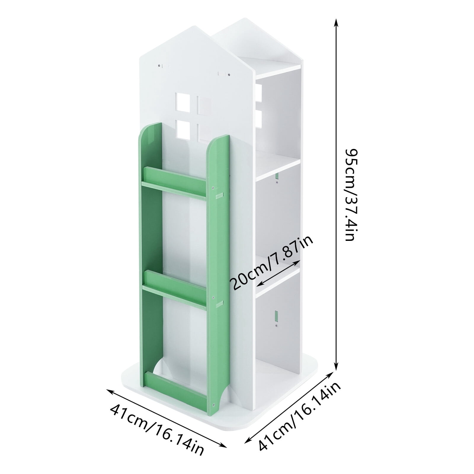 4 Tiers 360° Kids Green Castle Rotating Bookshelf Home Office Furniture Bookcase