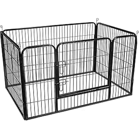 FEANDREA Metal Pet Playpen, Puppy Playpen, Dog Enclosure, Pet Exercise Panels, 122 x 80 x 70 cmBlack