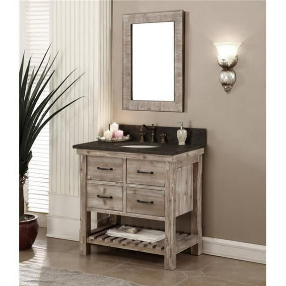 InFurniture WK8236-WK TOP 36 in. Rustic Solid Fir Single Sink Vanity With Limestone Top-No Faucet