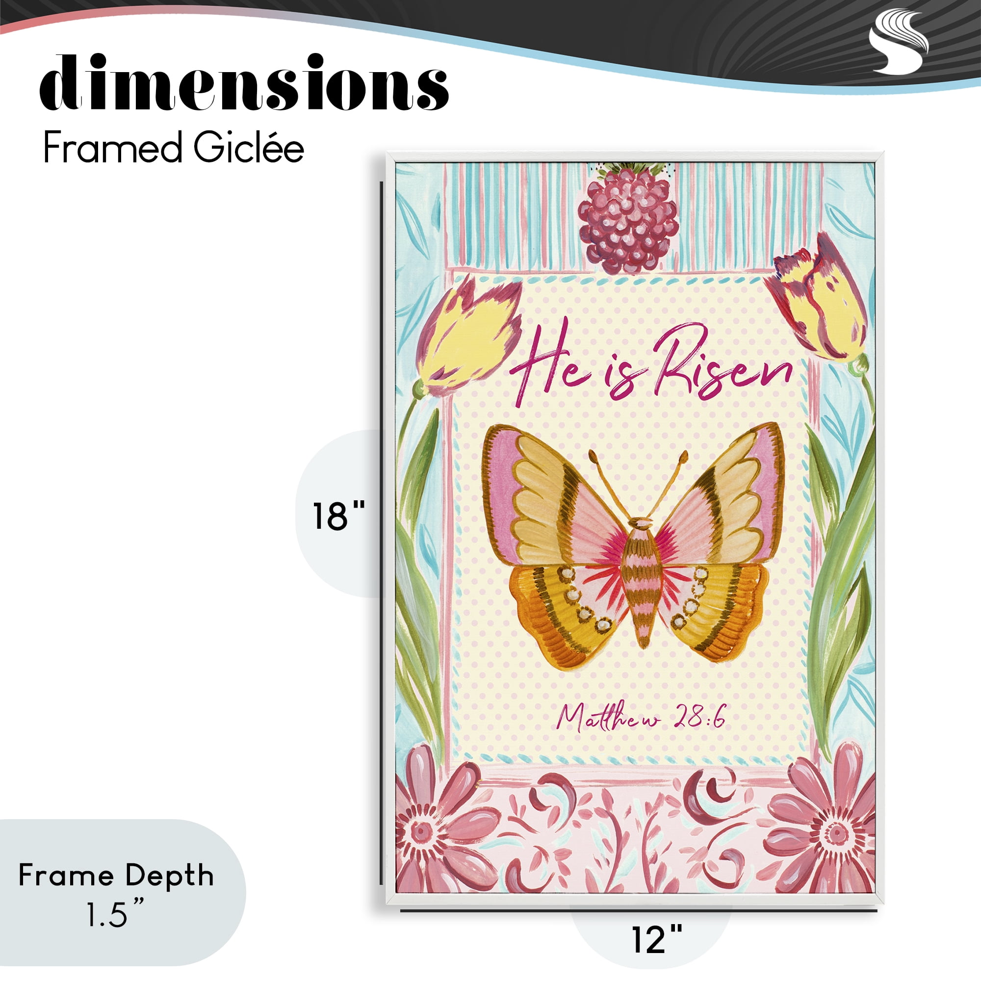 Stupell Industries He Is Risen with Butterfly White Framed Giclee Art, design by Ani Del Sol