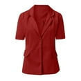 thumbnail image 3 of Sexy Dance Women Summer Plain Cardigan Jacket Blazers Office Outwear Short Sleeve Business Jackets Fake Pocket Red M, 3 of 4
