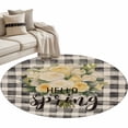thumbnail image 2 of Spring Floral Round Area Rug 3.3 FT, Non Slip Small Entryway Kitchen Mat, Black White Plaid Summer Botanical Flowers Washable Soft Circular Rug Non-Shedding Door Mat for Bathroom Playroom Kids Room, 2 of 9