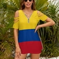 thumbnail image 3 of Flag of Colombia Womens Summer V Neck Zipper Top Short Sleeve T Shirt Off Shoulder Top Casual Classy Loose Shirts, 3 of 7