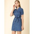 thumbnail image 4 of INSPIRE CHIC Robe en Denim pour Femme avec Ceinture, Patte de Boutonnage Pleine, Robes en Jean, 4 of 6