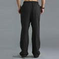 thumbnail image 4 of Cotton Linen Sweatpants for Men 2025 Solid Color Drawstring Elastic Waist Breathable Loose Casual Pants Trousers, 4 of 7