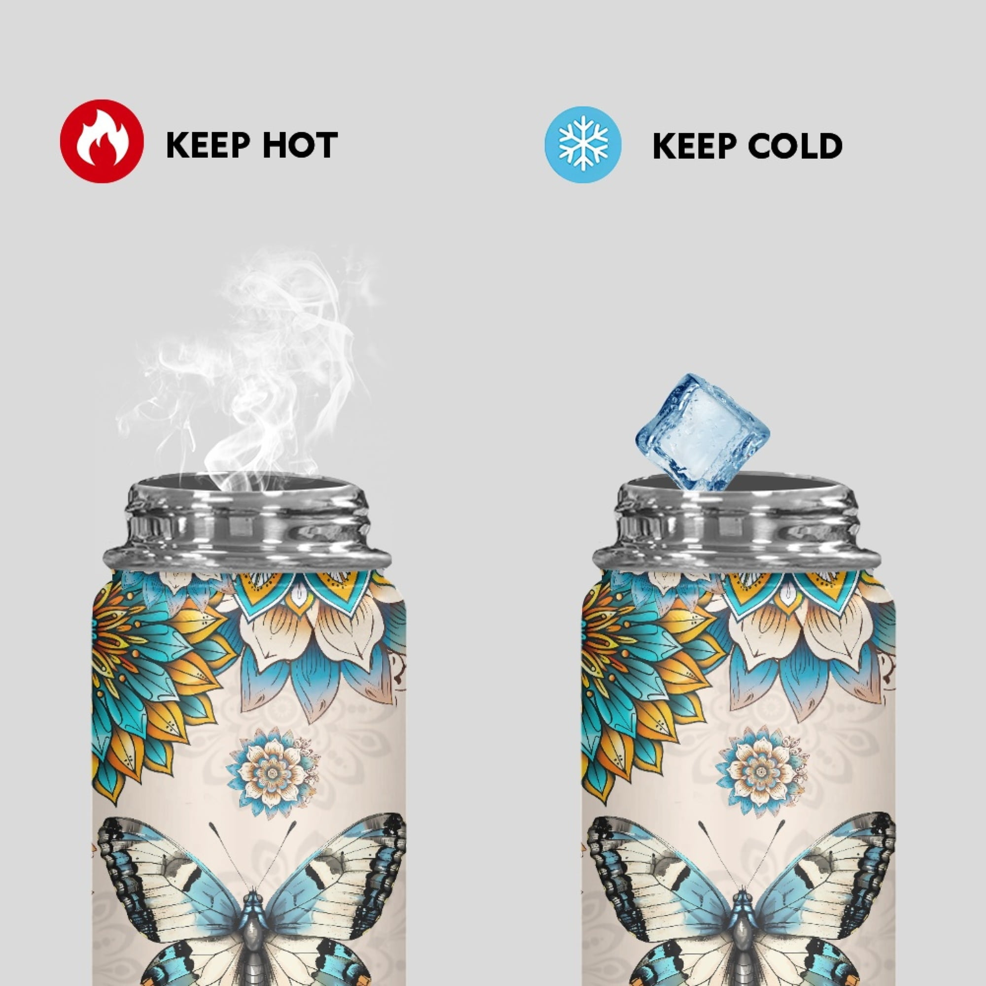 SEANATIVE 20oz Insulated Water Bottle Boho Mandala Butterfly Stainless Steel Double-Walled Canteen for Cold Drinks for Hot Beverages Vacuum Insulated Reusable Bottle