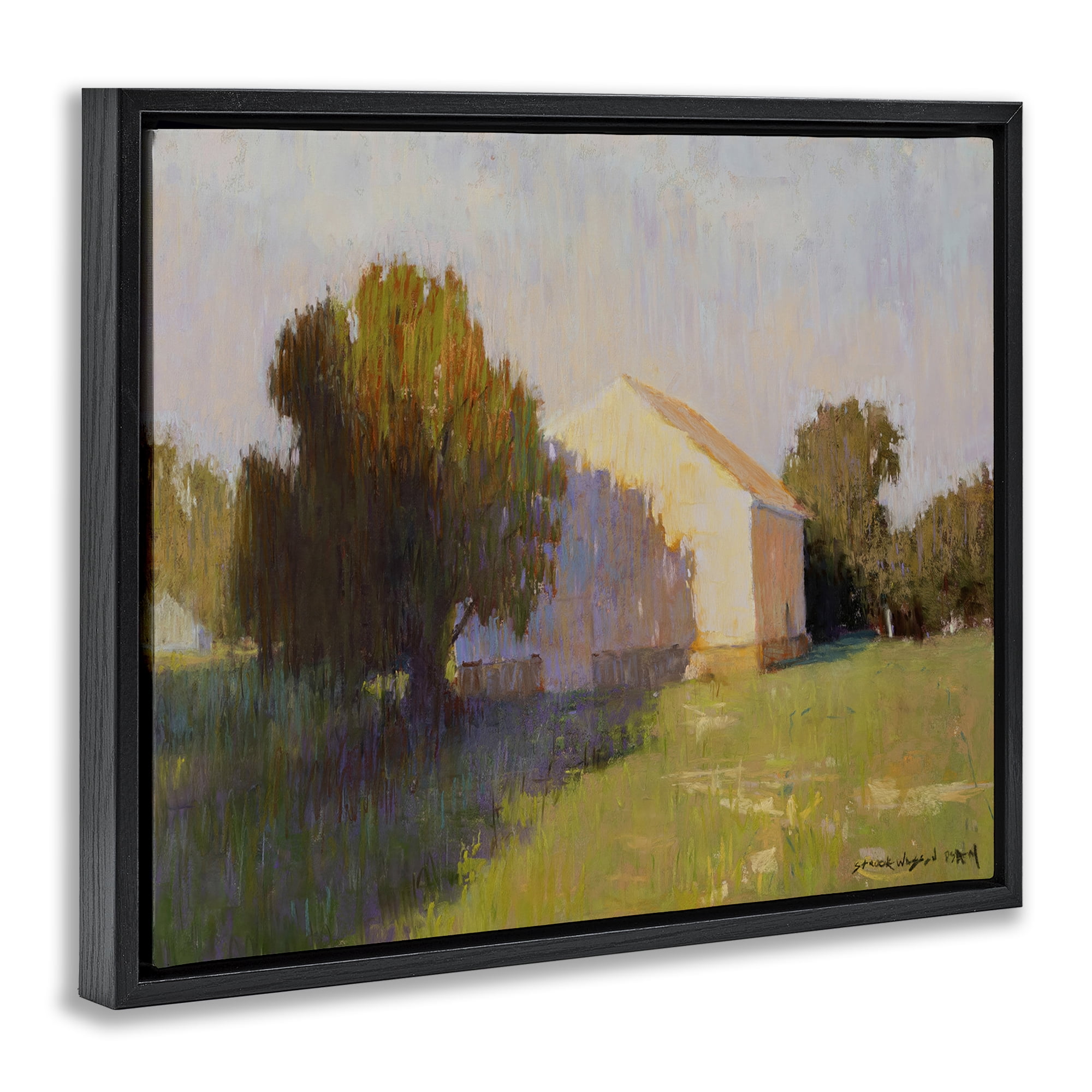 Stupell Industries Summer Farm View Landscape Painting Black Floater Framed Art Print Wall Art, 21 x 17