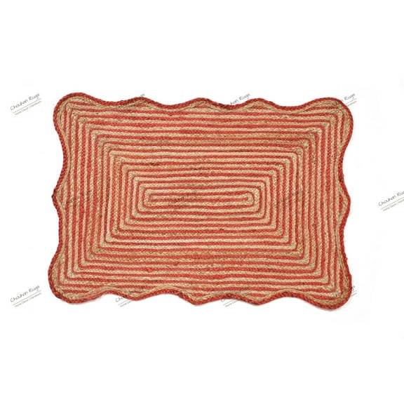 Hand Braided Natural Jute Rug Beige and Red Area Rug Rectangle Rug