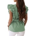 thumbnail image 3 of FASHIONWT Solid Color Simple Ruffle Sleeveless Shirt With Belt Women Formal Top, 3 of 4