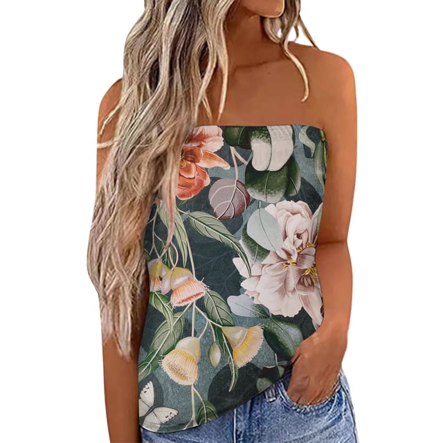 Gibobby Camiseta sin tirantes Bandeau para mujer, camiseta informal sin mangas para vacaciones de verano, camiseta holgada para vacaciones, blusa, camiseta sin mangas para mujer(Verde,XG)