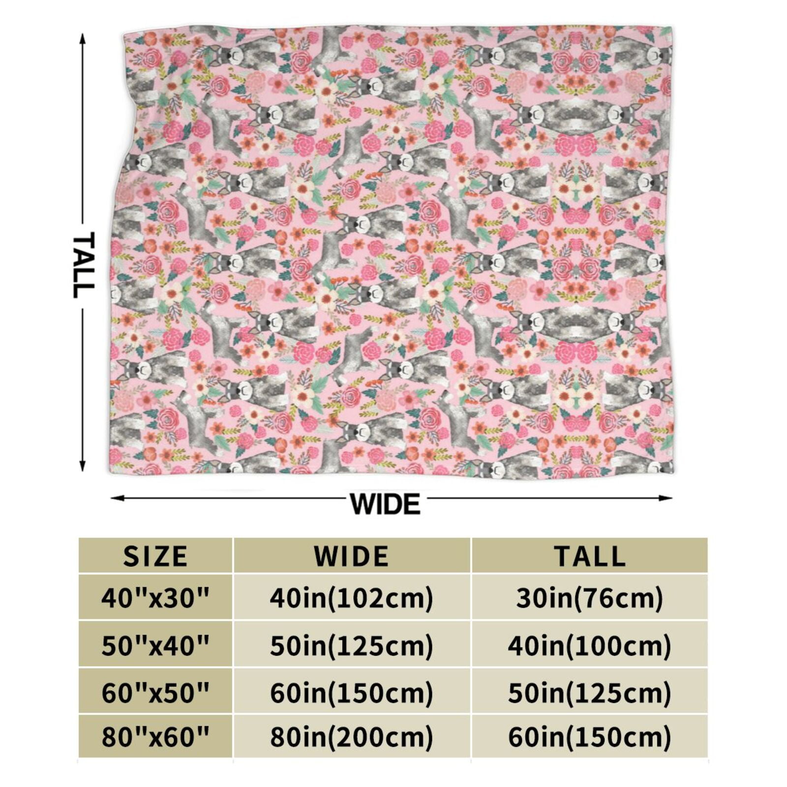 Wijzvio Schnauzer Dogs Flower Floral Throw Blanket Soft Fuzzy Fleece Blanket For Couch Bed Living Room Decoration 60"X50"