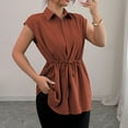 thumbnail image 5 of Stichou Women's 2026 Elegant Sleeveless Shirts Collared Spring Summer Button Down Tie Front Tunic Top Work Peplum Blouse Brown S, 5 of 7