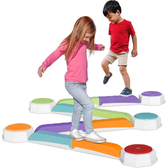 Balance beam and stepping stone set, sensory play toy, suitable for indoor or outdoor play, easy to stack and store.